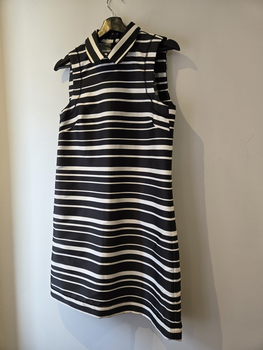 Max & Co. Sleeveless Black and White Striped Collared Mini Dress